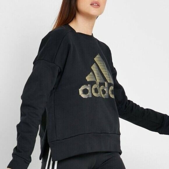 NWT Adidas glam sweat Women's Black Side Button Sweatshirt Size S - Picture 1 of 14